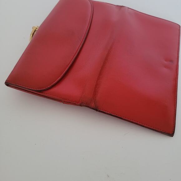 GUCCI Bifold Leather Wallet Long Bifold Red Large Card Bill Designer Horseshoe - Picture 6 of 13